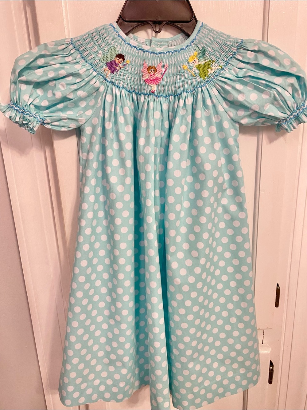 Girls' Smocked Polka Dot Nightgown with Fairy Embroidery - Light Blue